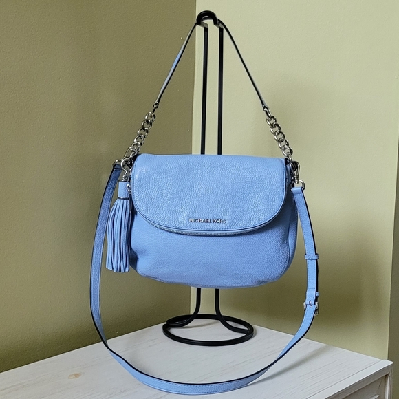 Michael Kors Blue BEDFORD Tassel Pebbled Leather Shoulder Bag/Crossbody Bag - Picture 1 of 16